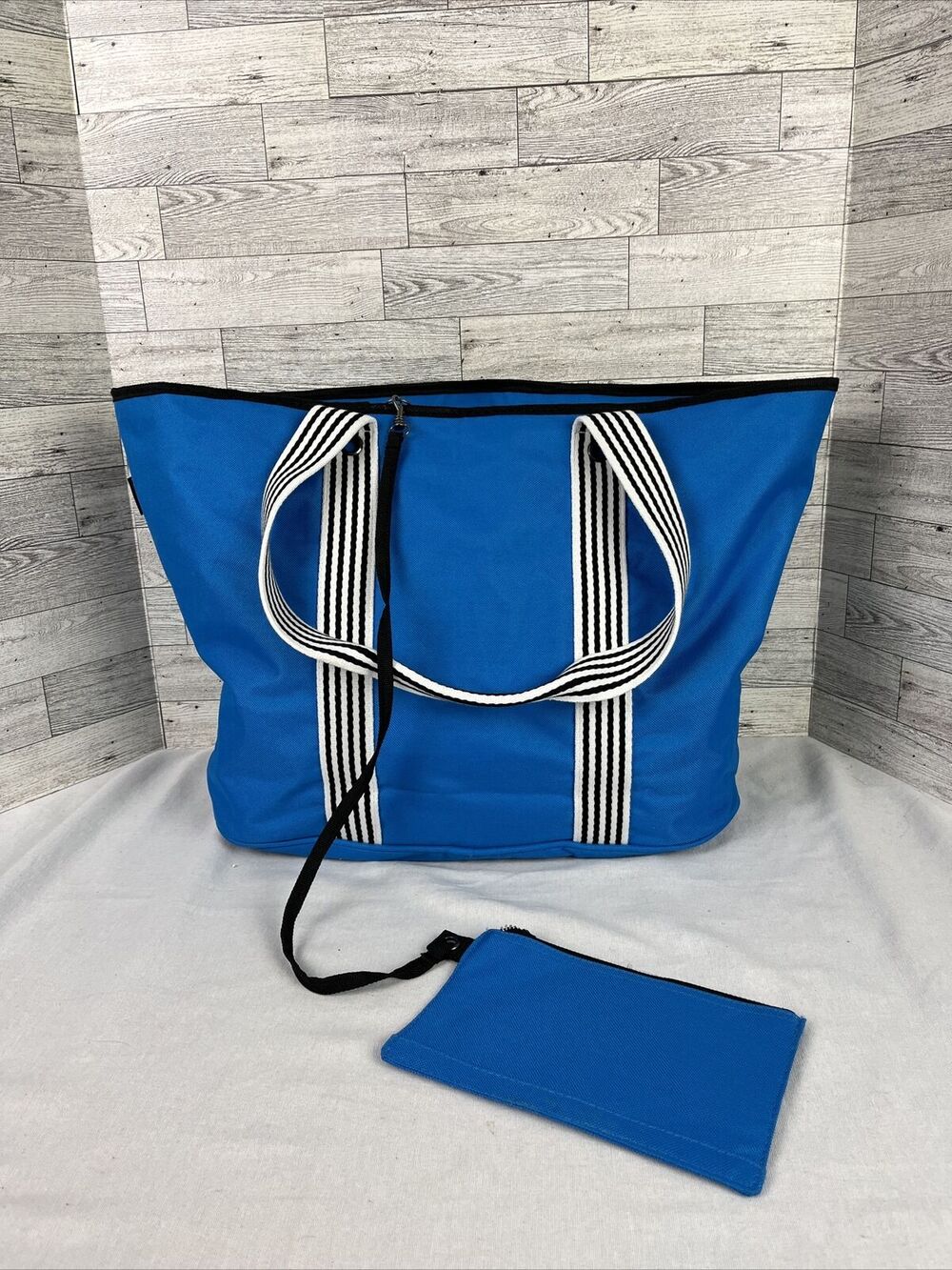 Sovrano Women’s X Large Bag Blue & Black/White Stripe Tote W/ Attachable Wallet